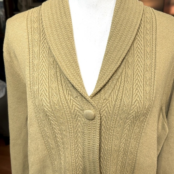 Yellow cardigan, cable knit, snap buttons and front pockets size XL Vintage - Picture 3 of 9